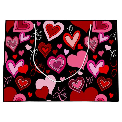 pink hearts, red hearts, black ,hearts ,valentine, large gift bag