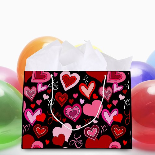 pink hearts, red hearts, black ,hearts ,valentine, large gift bag
