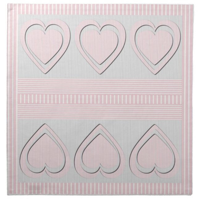 Pink Hearts Retro Pattern Stripes #2 Cloth Napkins (Front)