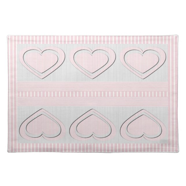 Pink Hearts Retro Pattern Stripes Placemats (Front)