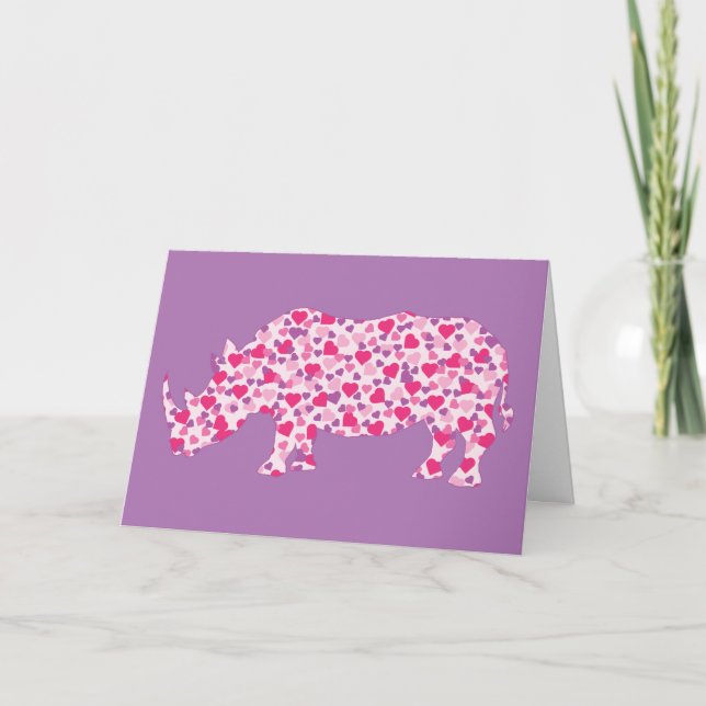 Pink Hearts Rhinoceros Card (Front)