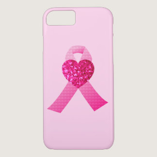 Pink Hearts Ribbon Breast Cancer Awareness Glitter iPhone 8/7 Case