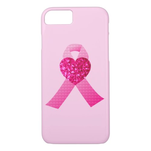 Pink Hearts Ribbon Breast Cancer Awareness Glitter iPhone 87 Case
