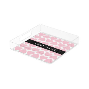 Pink Hearts, Romantic, Your Name, Personalise Acrylic Tray
