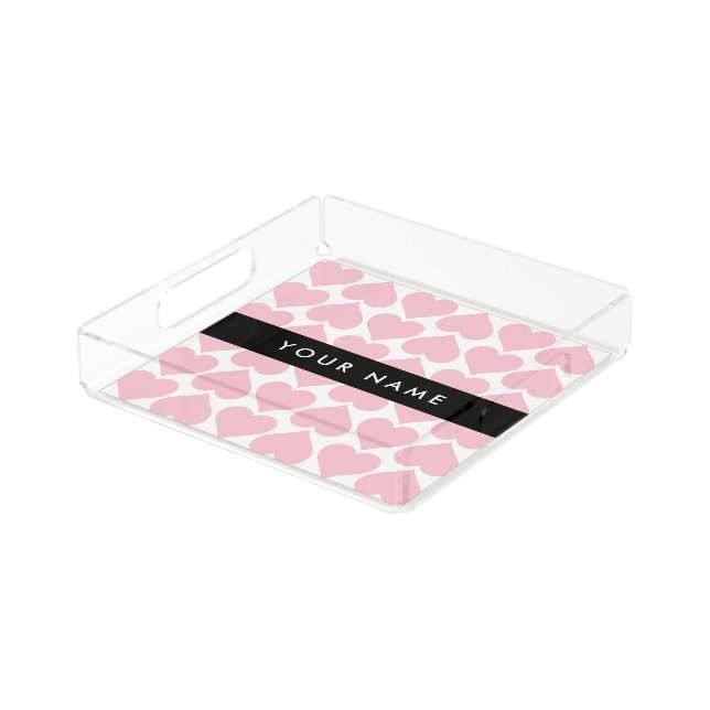 Pink Hearts, Romantic, Your Name, Personalise Acrylic Tray (Angled)