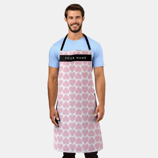 Pink Hearts, Romantic, Your Name, Personalise Apron (Worn)