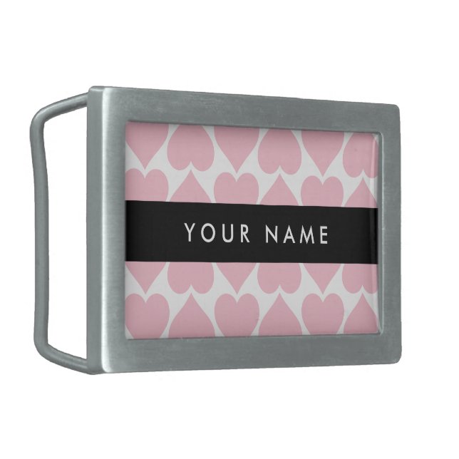 Pink Hearts, Romantic, Your Name, Personalise Belt Buckle (Front Left)