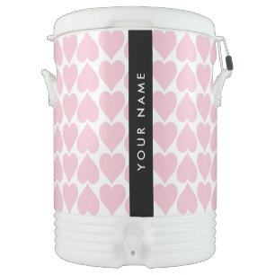 Pink Hearts, Romantic, Your Name, Personalise Beverage Cooler