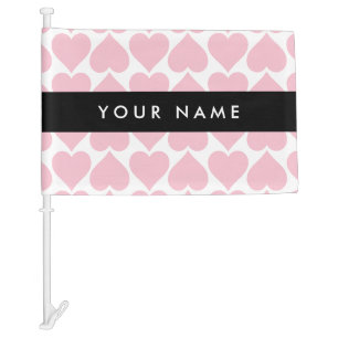 Pink Hearts, Romantic, Your Name, Personalise Car Flag
