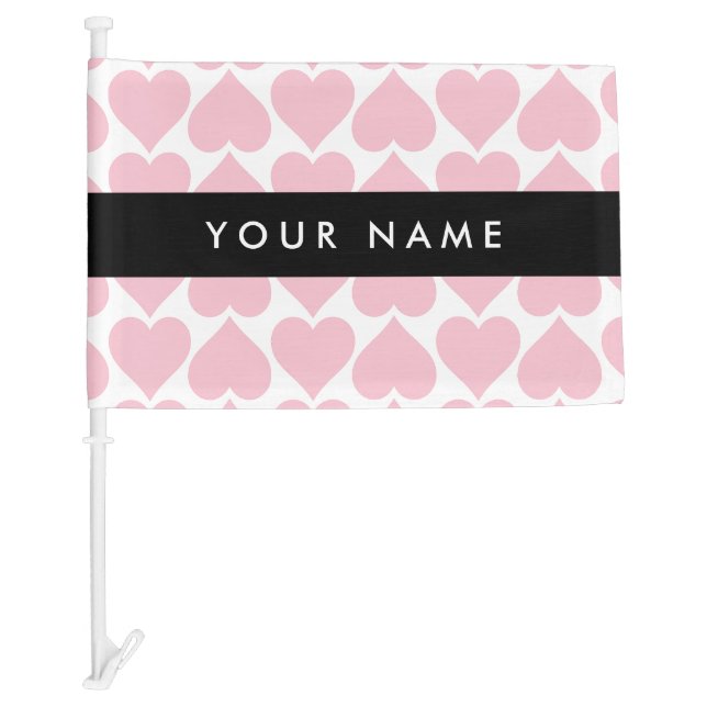 Pink Hearts, Romantic, Your Name, Personalise Car Flag (Front)