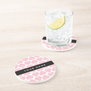 Pink Hearts, Romantic, Your Name, Personalise Coaster