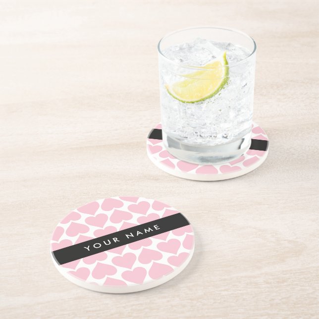 Pink Hearts, Romantic, Your Name, Personalise Coaster (Side)