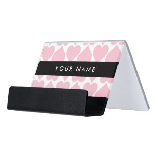 Pink Hearts, Romantic, Your Name, Personalise Desk Business Card Holder