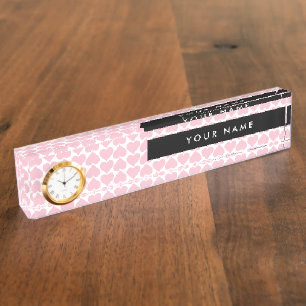 Pink Hearts, Romantic, Your Name, Personalise Desk Name Plate