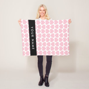 Pink Hearts, Romantic, Your Name, Personalise Fleece Blanket
