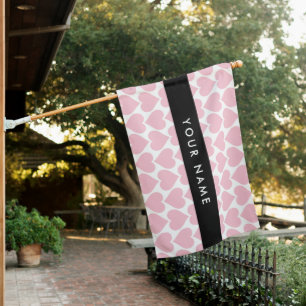 Pink Hearts, Romantic, Your Name, Personalise House Flag