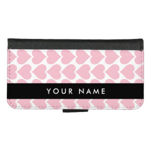 Pink Hearts, Romantic, Your Name, Personalise iPhone 8/7 Wallet Case