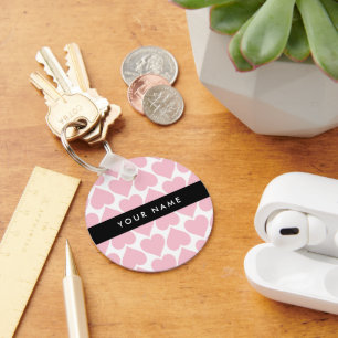 Pink Hearts, Romantic, Your Name, Personalise Keychain