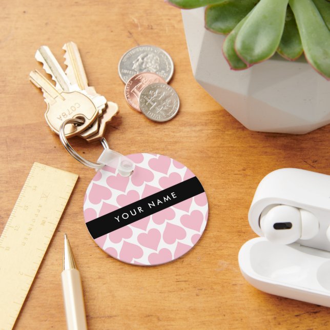 Pink Hearts, Romantic, Your Name, Personalise Keychain (Desk)