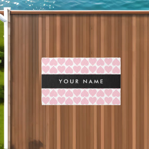 Pink Hearts, Romantic, Your Name, Personalise Outdoor Rug