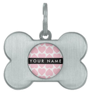 Pink Hearts, Romantic, Your Name, Personalise Pet ID Tag