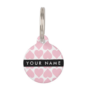 Pink Hearts, Romantic, Your Name, Personalise Pet ID Tag