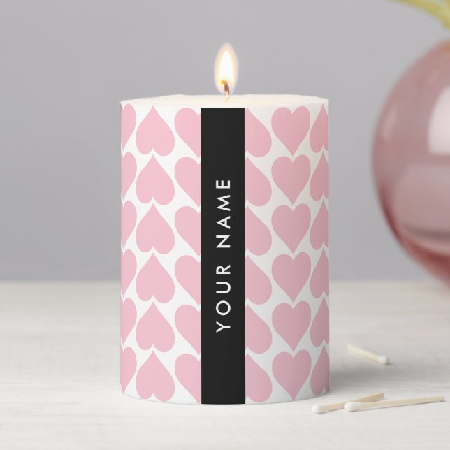 Pink Hearts, Romantic, Your Name, Personalise Pillar Candle (In Situ)