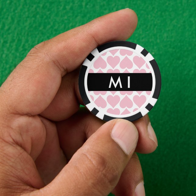 Pink Hearts, Romantic, Your Name, Personalise Poker Chips (Hand)