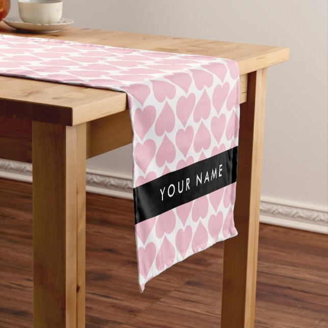 Pink Hearts, Romantic, Your Name, Personalise Short Table Runner (In Situ)