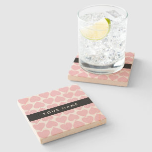 Pink Hearts, Romantic, Your Name, Personalise Stone Coaster