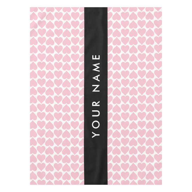 Pink Hearts, Romantic, Your Name, Personalise Tablecloth (Front)