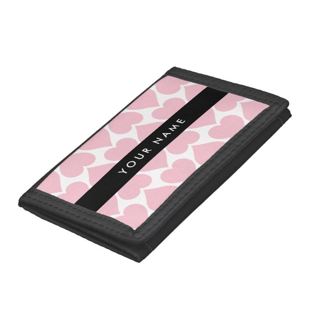 Pink Hearts, Romantic, Your Name, Personalise Trifold Wallet (Bottom)