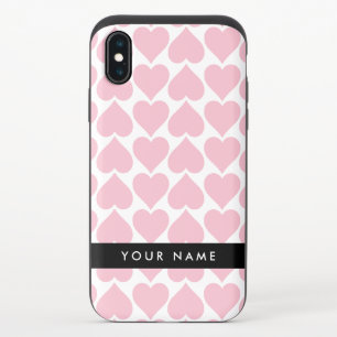 Pink Hearts, Romantic, Your Name, Personalise iPhone XS Slider Case