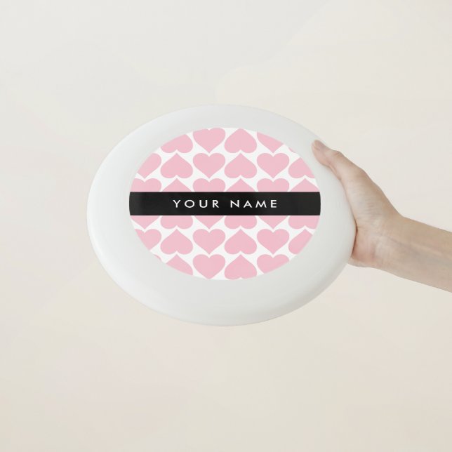 Pink Hearts, Romantic, Your Name, Personalise Wham-O Frisbee (In Hand)