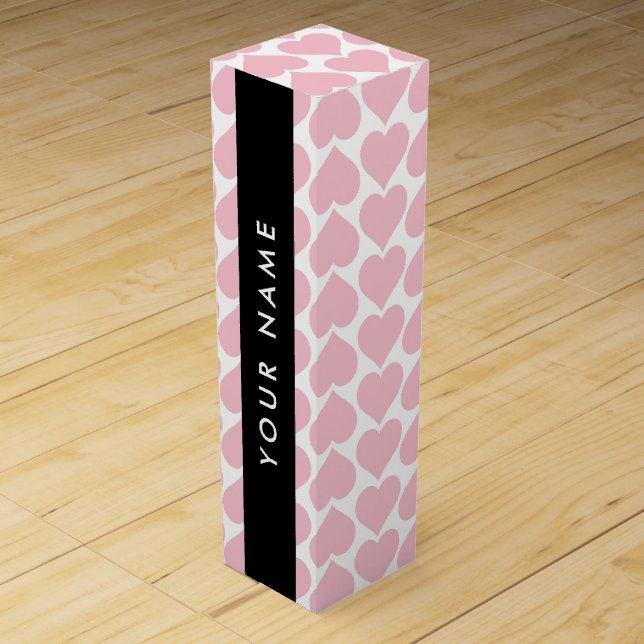 Pink Hearts, Romantic, Your Name, Personalise Wine Box (Front)