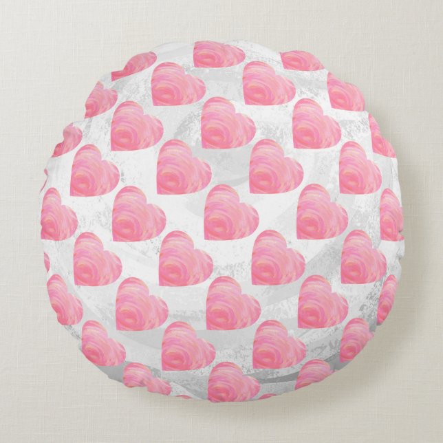 Pink Hearts Round Pillow (Front)