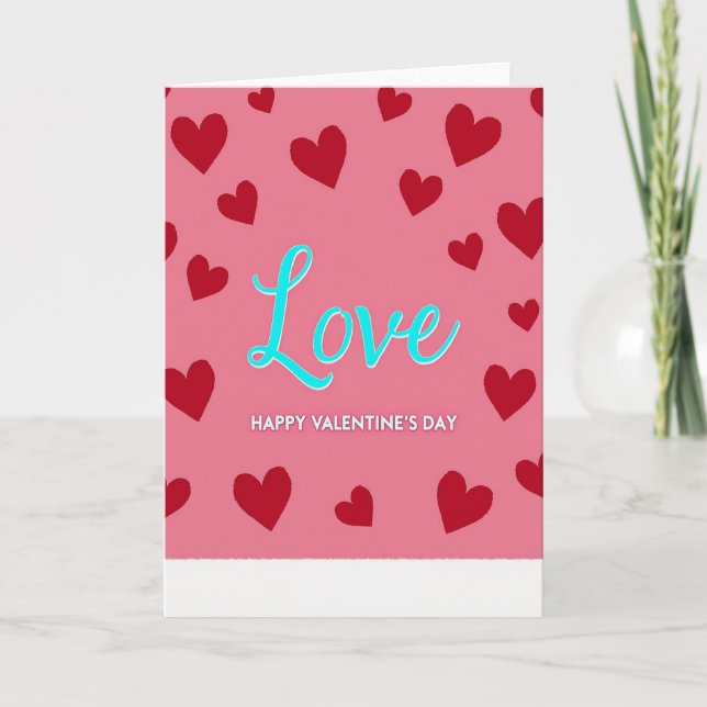 Pink Hearts Script Valentine Love Card (Front)