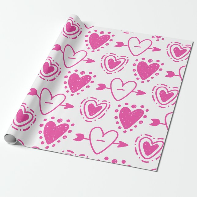 Pink Hearts Seamless Pattern Birthday Gift  Wrapping Paper (Unrolled)