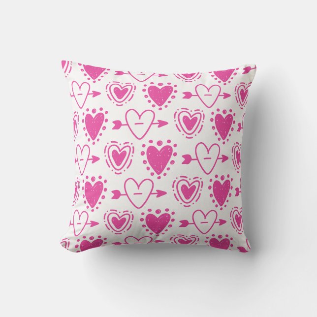Pink Hearts Seamless Pattern  Throw Pillow (Front)