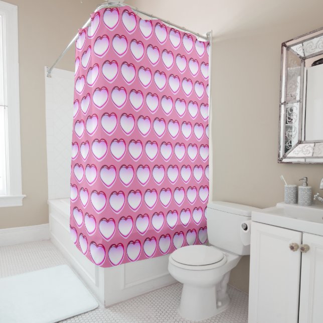 Pink Hearts Shower Curtain (In Situ)