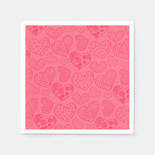 Pink Hearts Sketch Napkins (Front)
