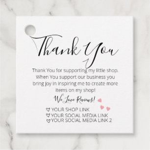 Pink Hearts Small Business Thank You Favor Tags