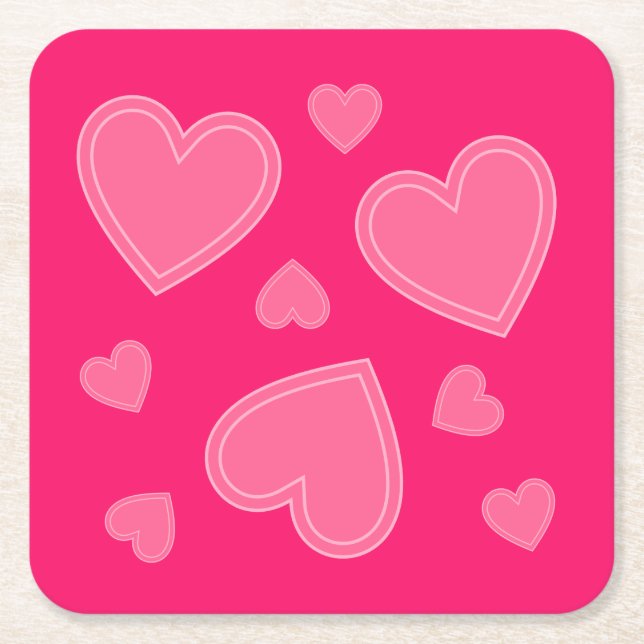 Pink Hearts Square Paper Coaster (Front)