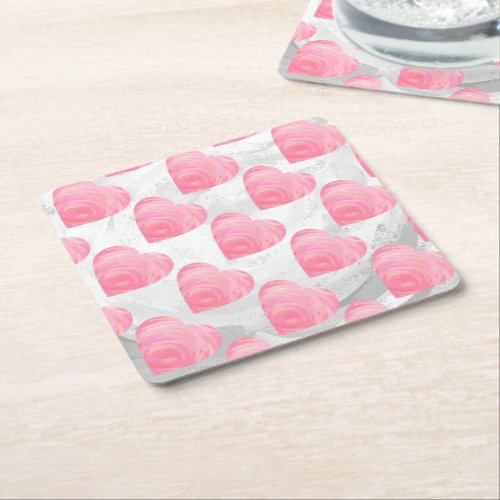 Pink Hearts Square Paper Coaster