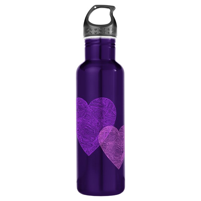 Pink Hearts Stainless Steel Water Bottle (Front)
