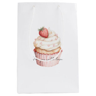 Pink Hearts Strawberry Cupcake   Medium Gift Bag