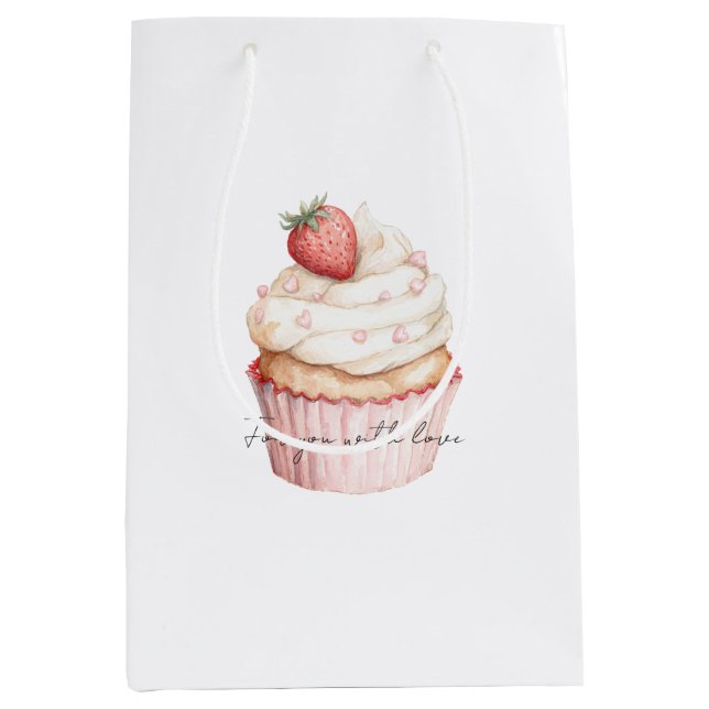 Pink Hearts Strawberry Cupcake   Medium Gift Bag (Front)