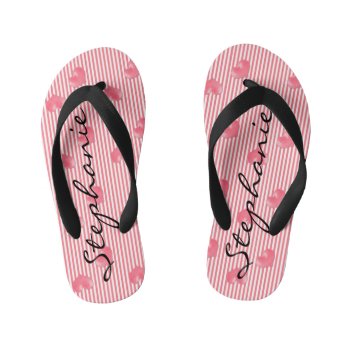 Pink Hearts & Stripes Kid's Flip Flops by K2Pphotography at Zazzle
