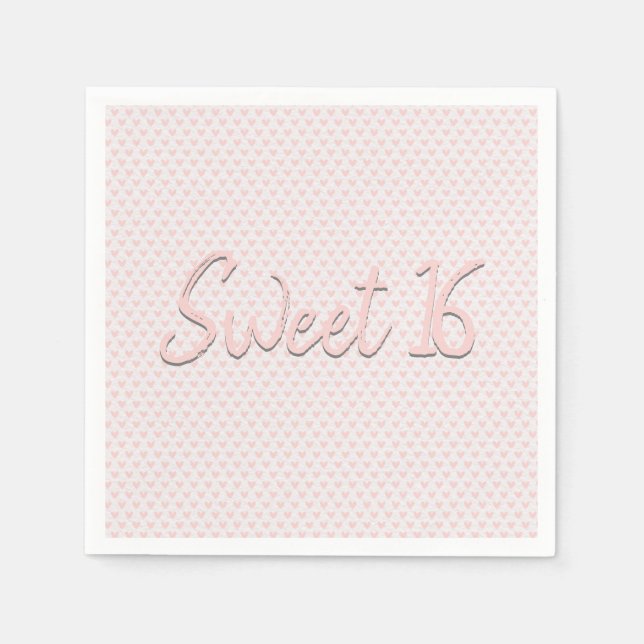 Pink Hearts Sweet 16 Party  Napkins (Front)