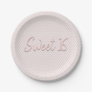 Pink Hearts Sweet 16 Party Paper Plates